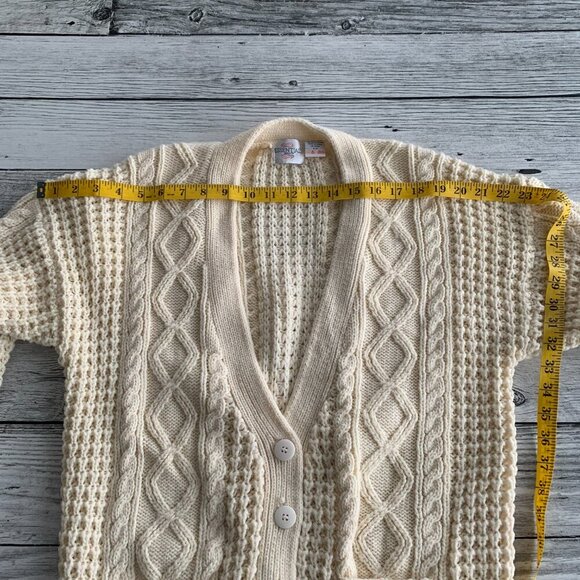 Vintage V-Neck Button Front Chunky Knit Fisherman Cardigan Sweater - Picture 11 of 13